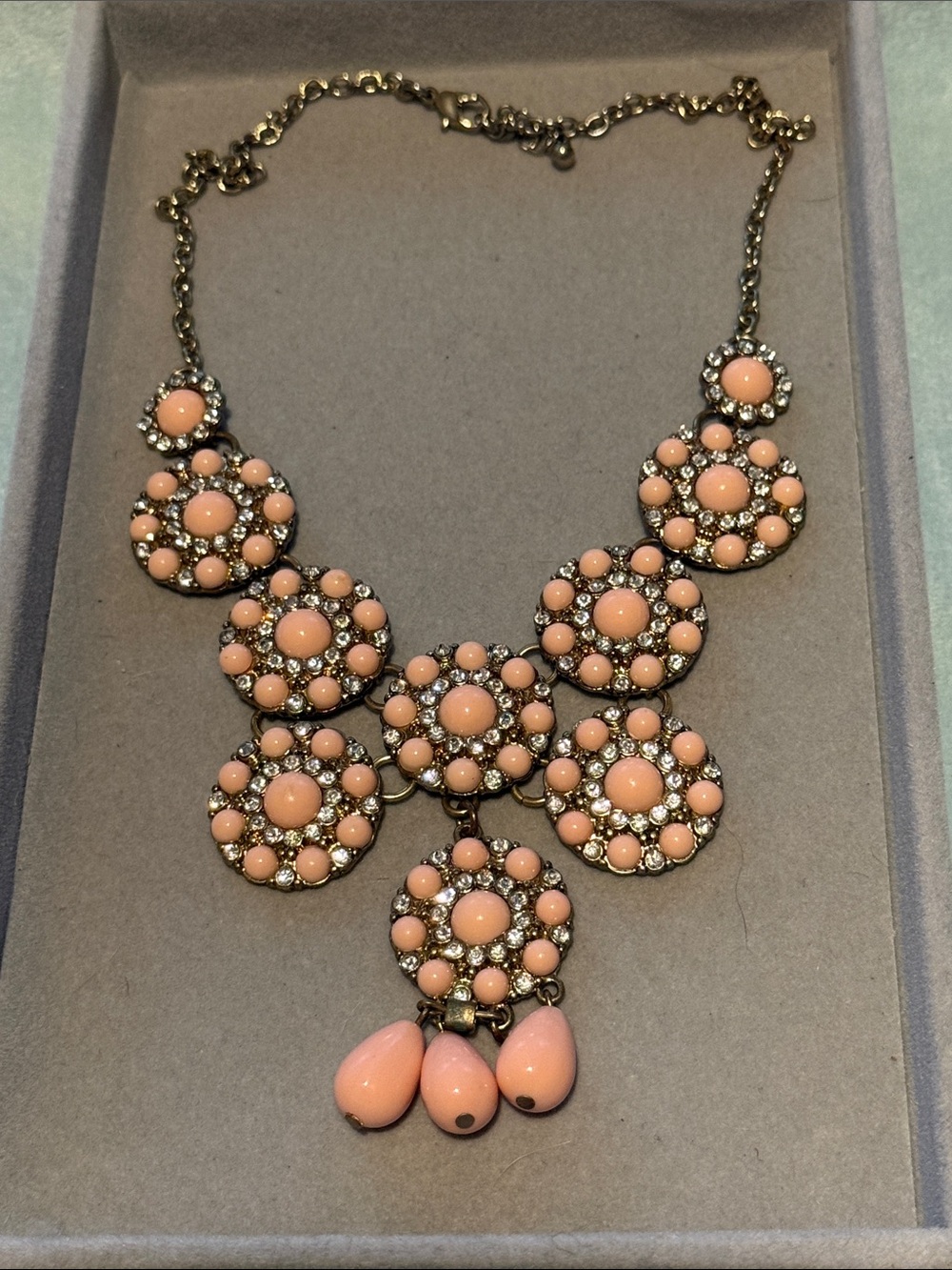 Pink Cluster Drop Statement Necklace - Elegant Floral Circles